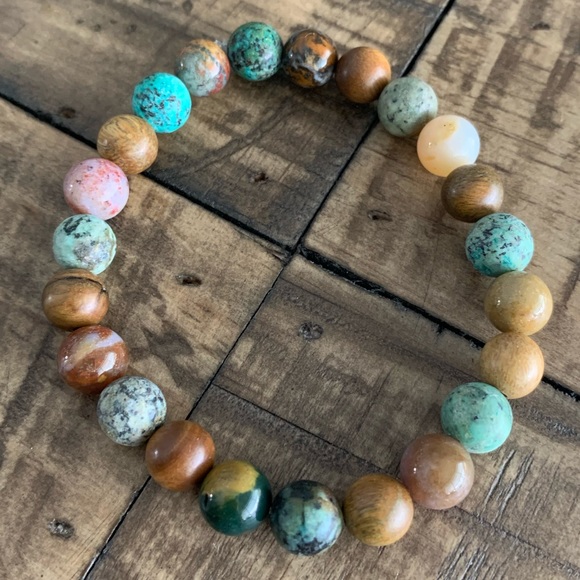 Handmade Jewelry - Turquoise, Opal and Wood Gemstone Chakra Bracelet